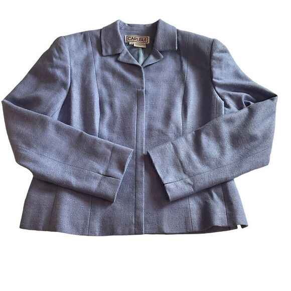 Carlisle Blazer Silk Collar Hidden Zip Snap Front Blue Vintage Shoulder Pads 14 - Picture 6 of 10
